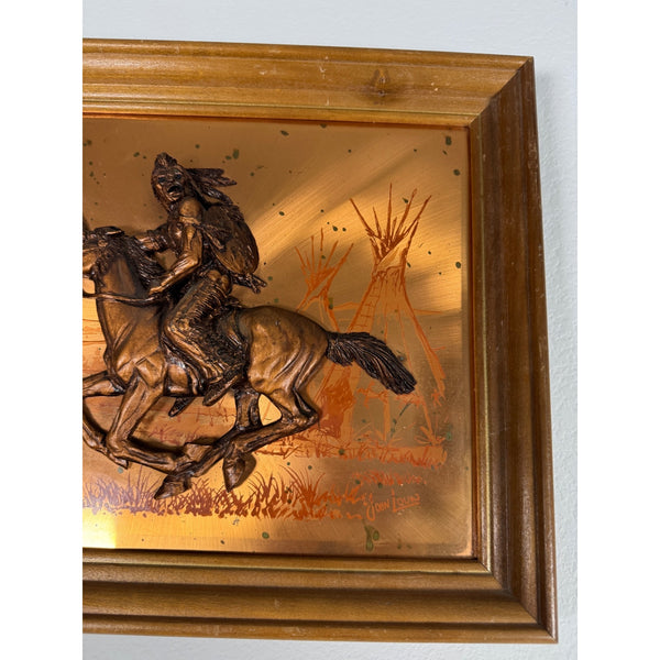 Vintage John Louw Copper Embossed Wall Art Of Native American On Horse 1970s