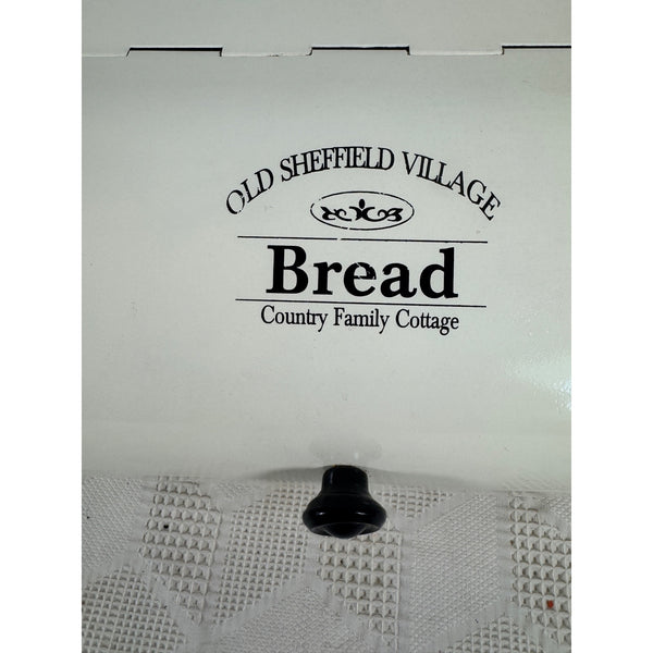 Old Sheffield Village Metal Bread Box Country Cottage Design Cream Vintage Style (gently used)