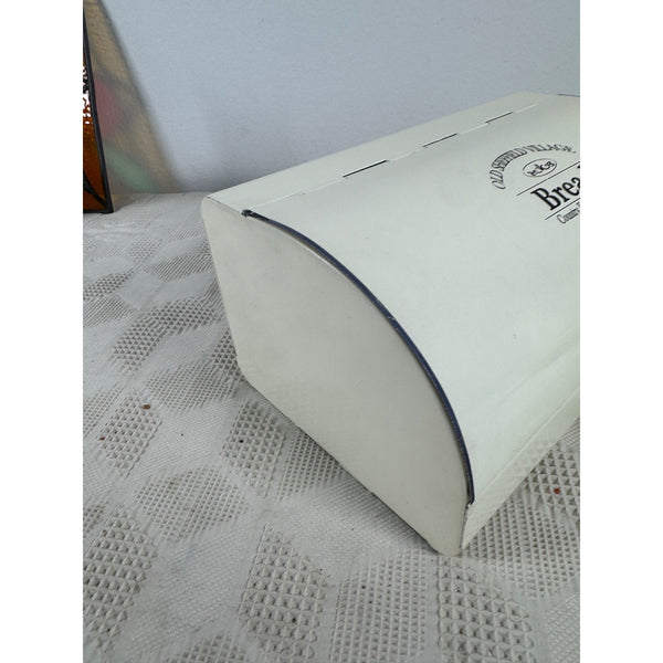 Old Sheffield Village Metal Bread Box Country Cottage Design Cream Vintage Style (gently used)