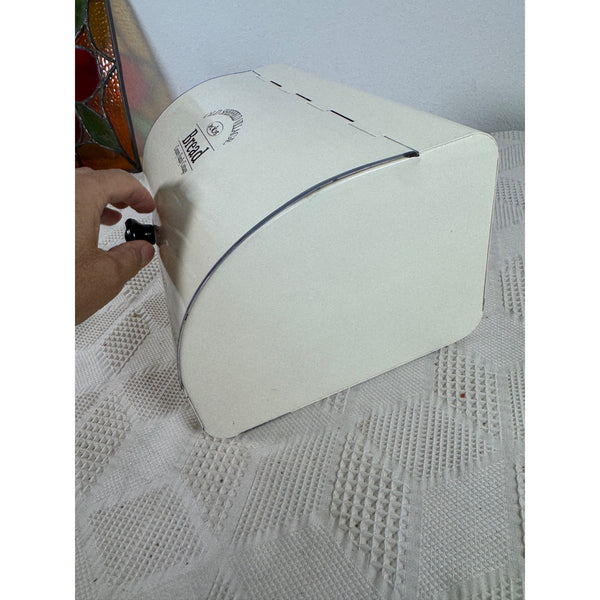 Old Sheffield Village Metal Bread Box Country Cottage Design Cream Vintage Style (gently used)