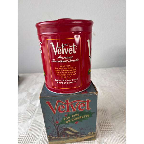 Vintage Velvet Pipe Tobacco Tin w Rare Original Christmas Holiday Themed Box