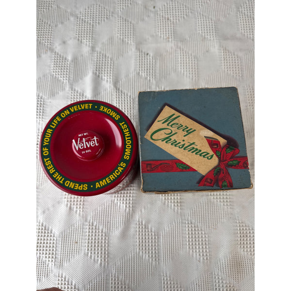 Vintage Velvet Pipe Tobacco Tin w Rare Original Christmas Holiday Themed Box