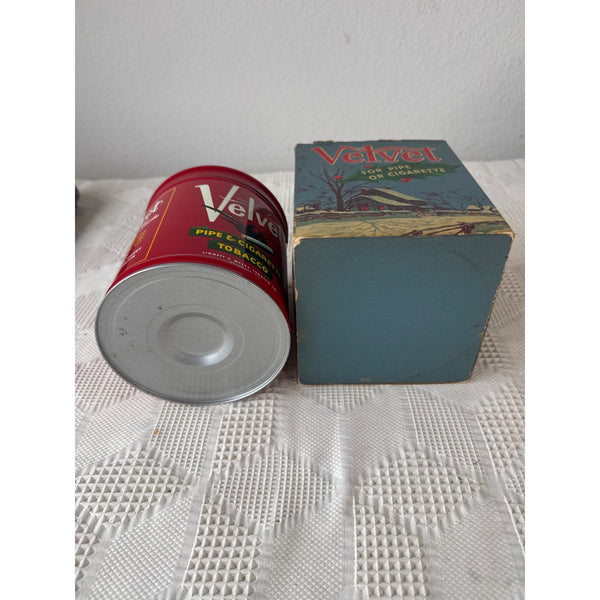 Vintage Velvet Pipe Tobacco Tin w Rare Original Christmas Holiday Themed Box