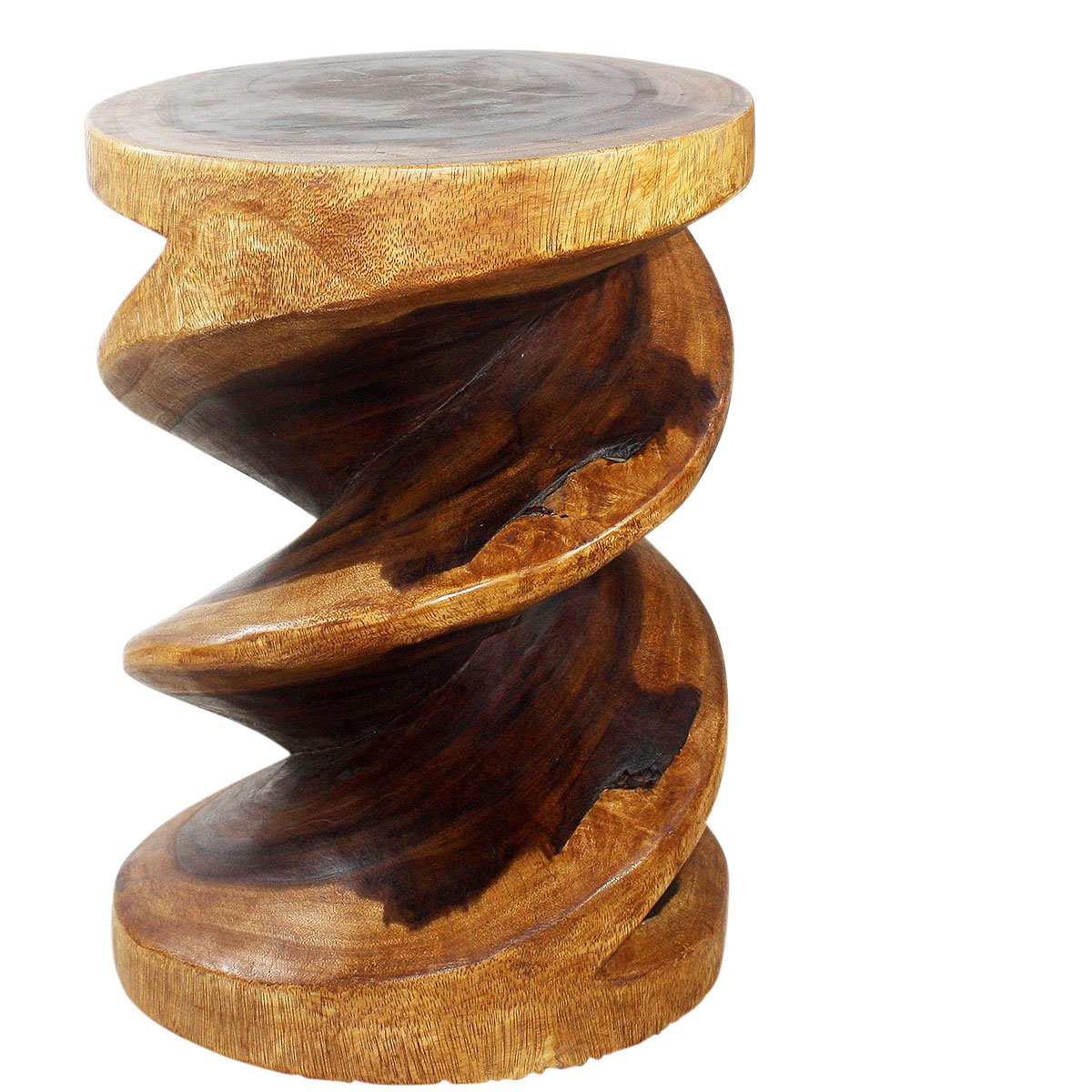 Wood Spiral Zig Zag End Table 15 D x 20 inch High Walnut Oil