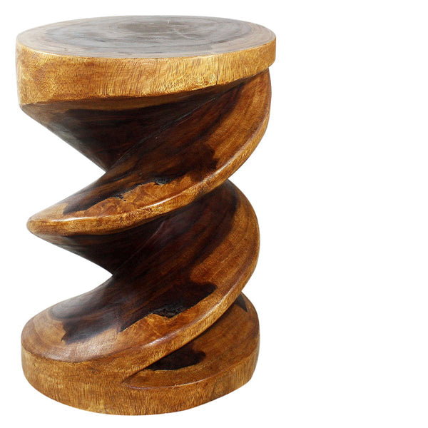 Wood Spiral Zig Zag End Table 15 D x 20 inch High Walnut Oil sample side view