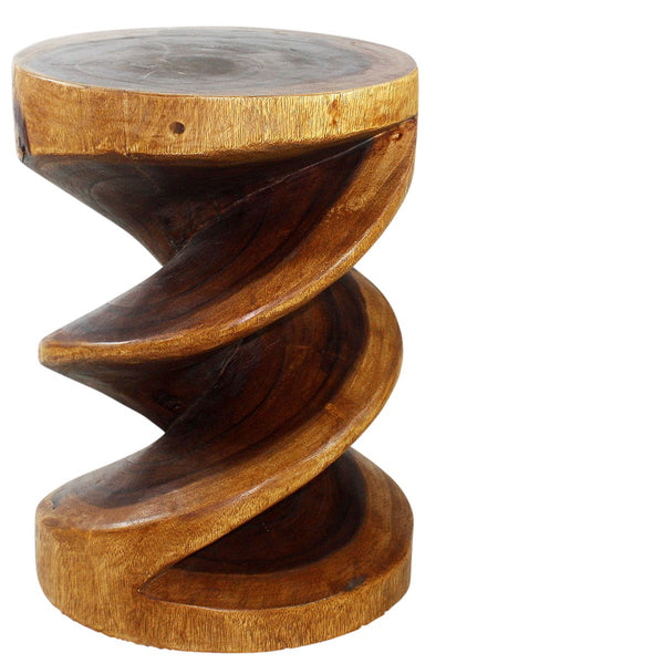 Wood Spiral Zig Zag End Table 15 D x 20 inch High Walnut Oil showing natural wood grain