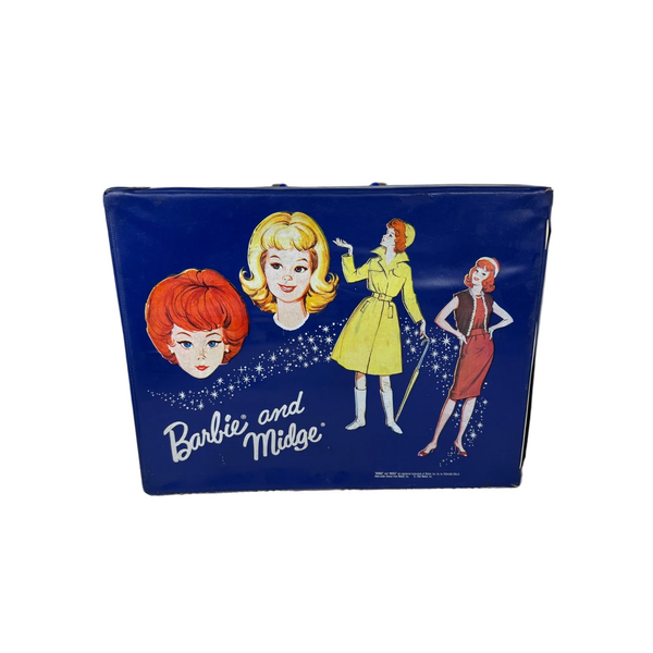 Vintage 1964 Barbie and Midge Doll Carrying Case Blue w Storage Compartments