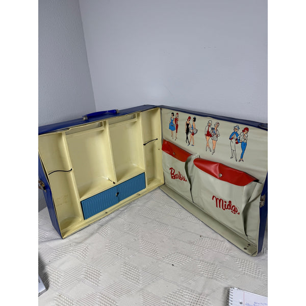 Vintage 1964 Barbie and Midge Doll Carrying Case Blue w Storage Compartments