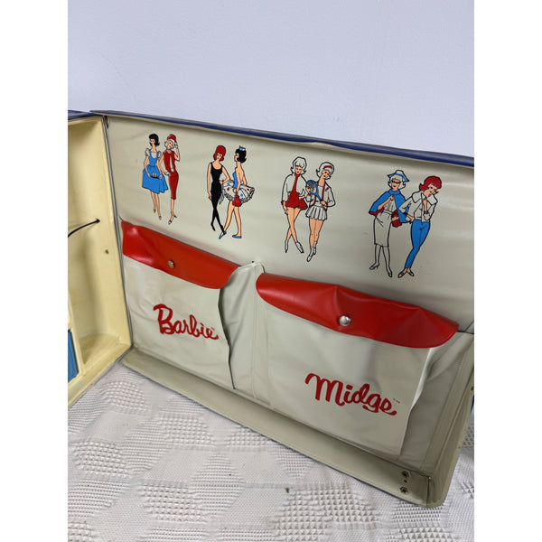 Vintage 1964 Barbie and Midge Doll Carrying Case Blue w Storage Compartments