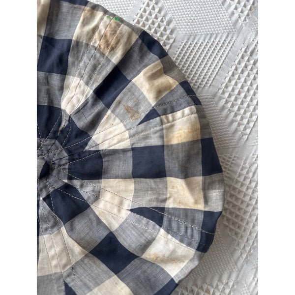 Vintage Navy Beige Checkered Gingham Newsboy or Golf Cap w Button Snap Brim
