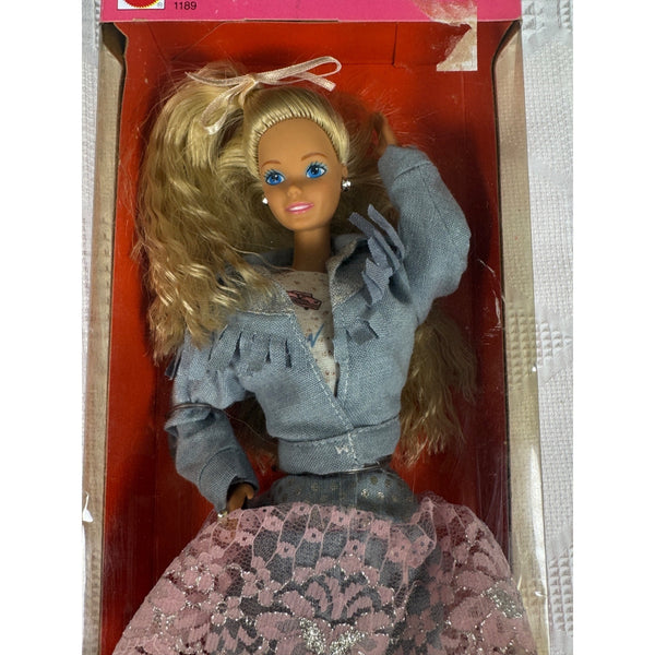 Barbie Feeling Fun Doll 1988 In Denim Fringe Jacket Pink Lace Skirt 1189 NIB