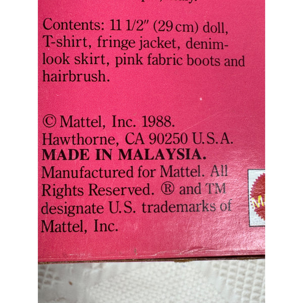 Barbie Feeling Fun Doll 1988 In Denim Fringe Jacket Pink Lace Skirt 1189 NIB