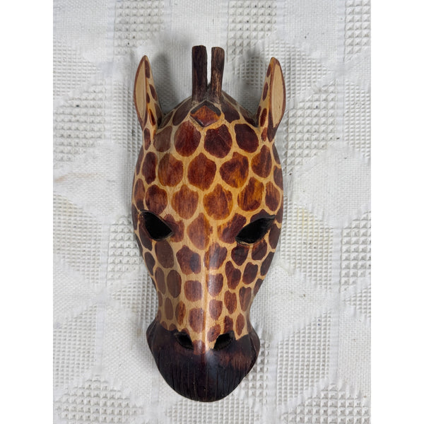Hand Carved Giraffe Mask Wall Decor Rustic African Animal Art Wooden Tribal