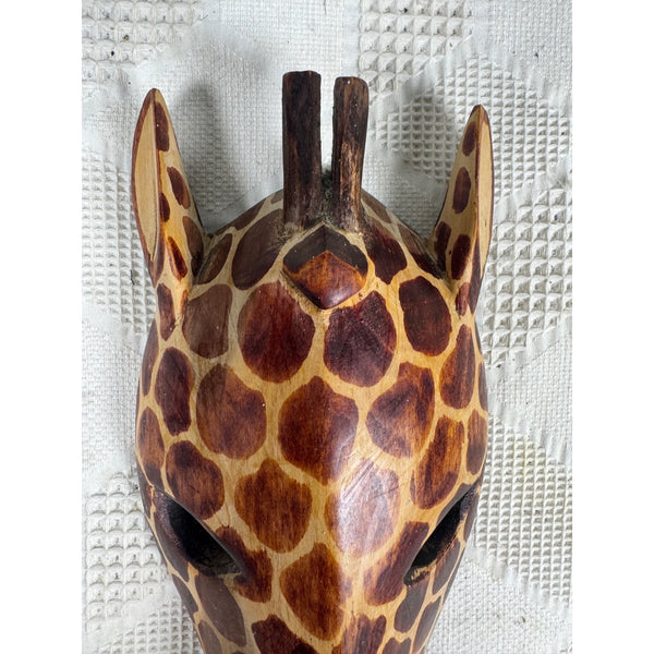 Hand Carved Giraffe Mask Wall Decor Rustic African Animal Art Wooden Tribal