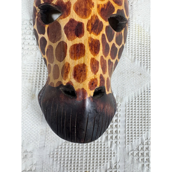 Hand Carved Giraffe Mask Wall Decor Rustic African Animal Art Wooden Tribal
