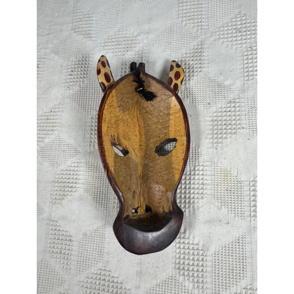 Hand Carved Giraffe Mask Wall Decor Rustic African Animal Art Wooden Tribal