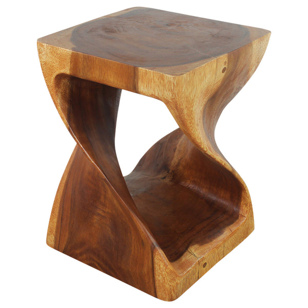 Wood Twist End Table 15 x 15 x 20 in H Cherry Oil