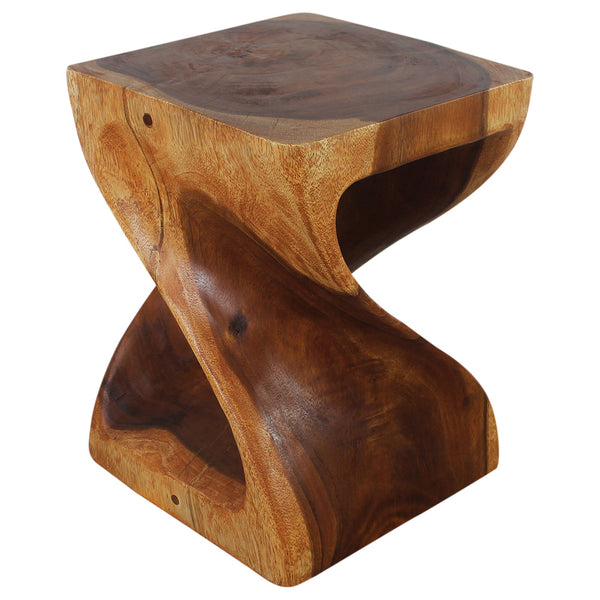 Wood Twist End Table 15 x 15 x 20 in H Cherry Oil side view