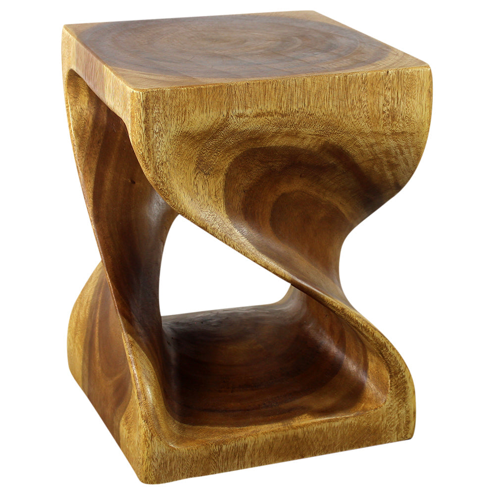 Wood Twist End Table 15 x 15 x 20 Inch High Oak Oil