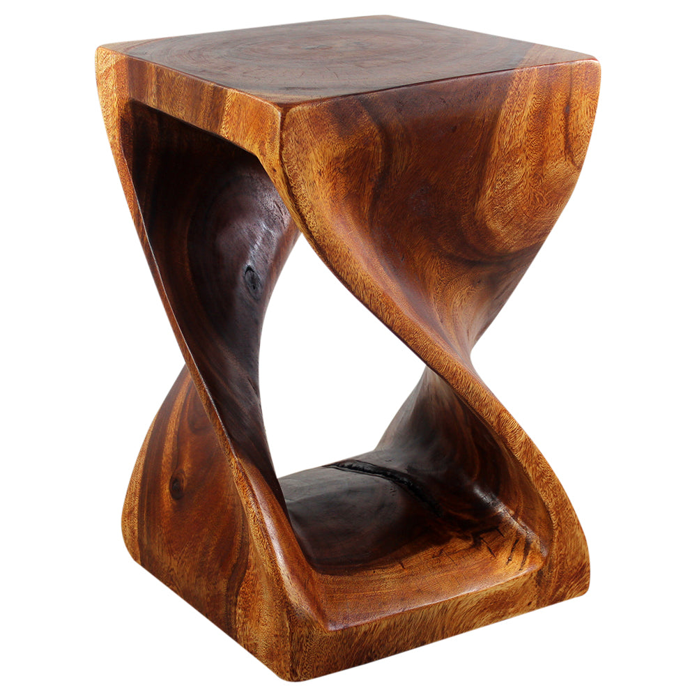 Wood Twist End Table 15 x 15 x 23 inch High Cherry Oil