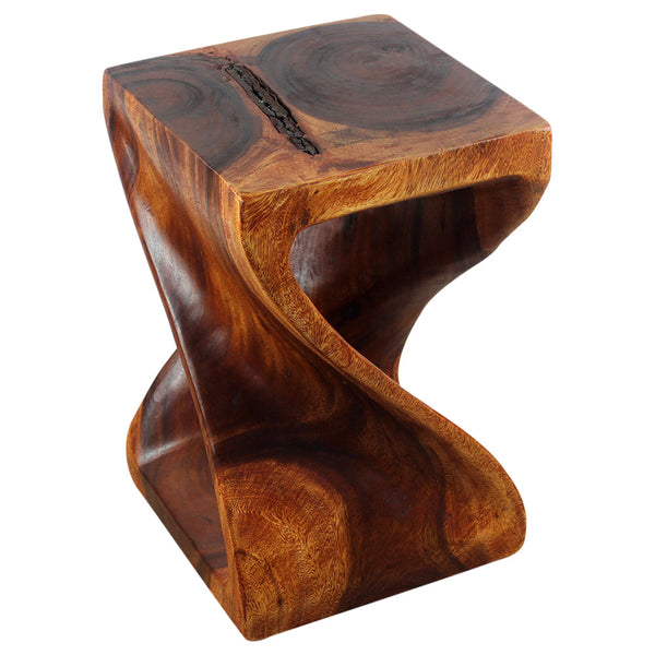 Wood Twist End Table 15 x 15 x 23 inch High Cherry Oil top view