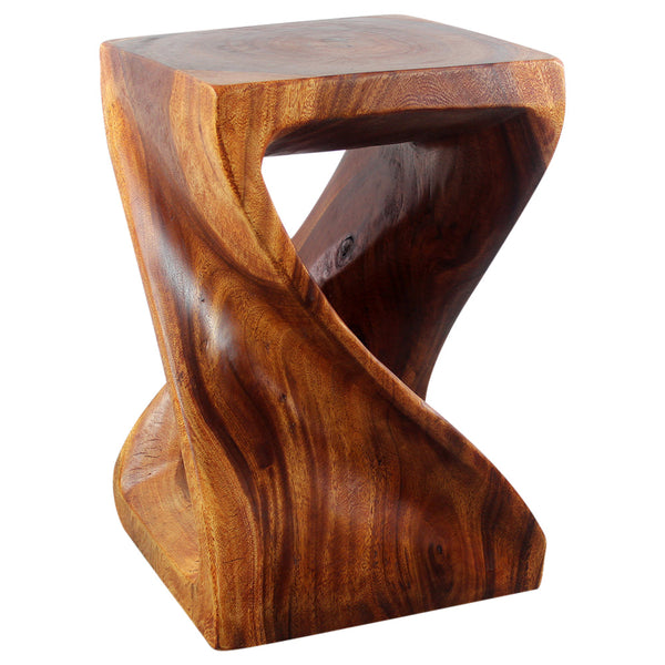 Wood Twist End Table 15 x 15 x 23 inch High Cherry Oil side view