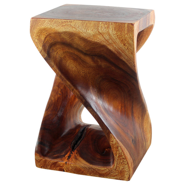 Wood Twist End Table 15 x 15 x 23 inch High Cherry Oil natural wood grain