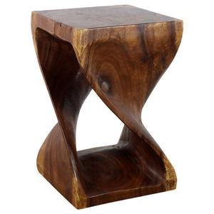 Wood Twist End Table 15 x 15 x 23 inch High Walnut Oil