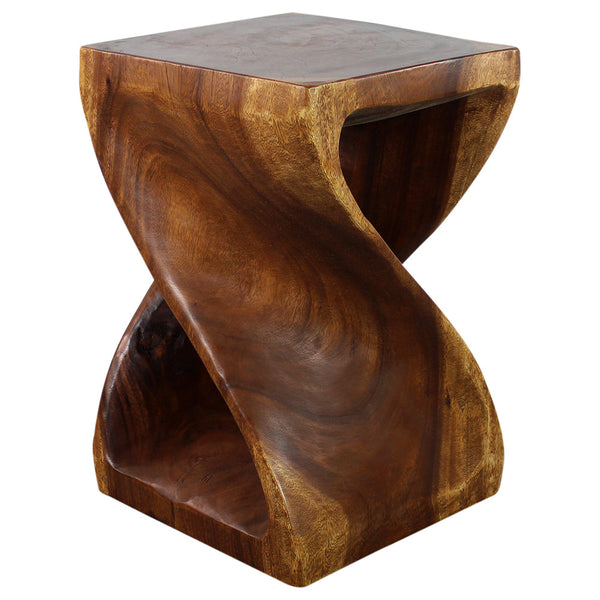 Wood Twist End Table 15 x 15 x 23 inch High Walnut Oil natural solid wood grain