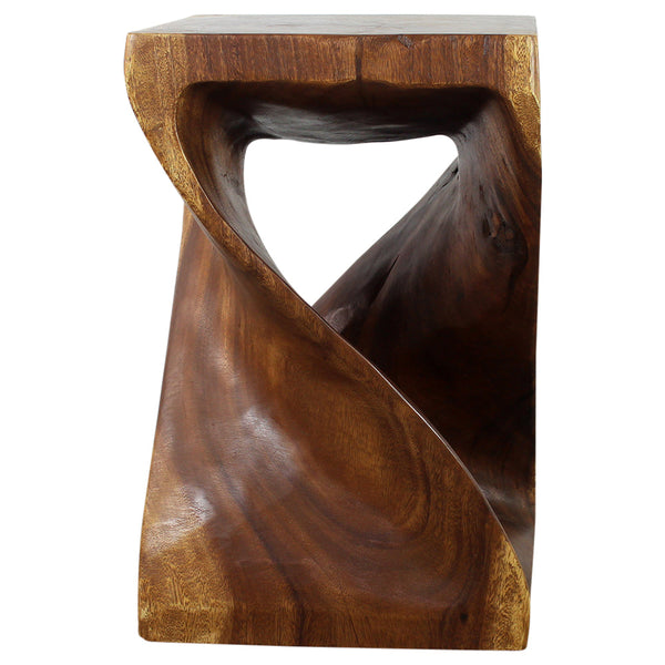 Wood Twist End Table 15 x 15 x 23 inch High Walnut Oil side view