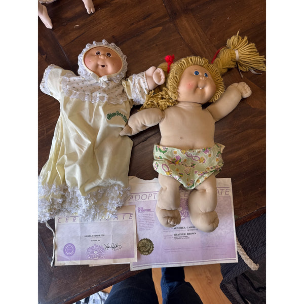 Pair of Cabbage Patch Kids Preemies Dolls w Adoption Certificate Birth Vintage