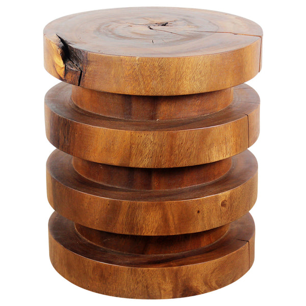 Wood Towering Rings Table 18 in DIA x 20 in H Walnut Oil showing natural wood grain and knots