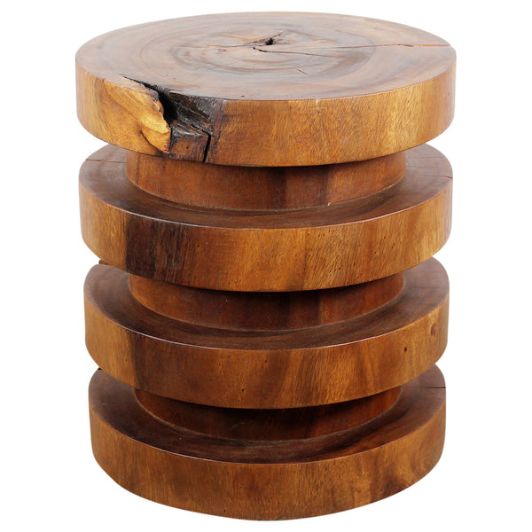 Wood Towering Rings Table 18 in DIA x 20 in H Walnut Oil top and side