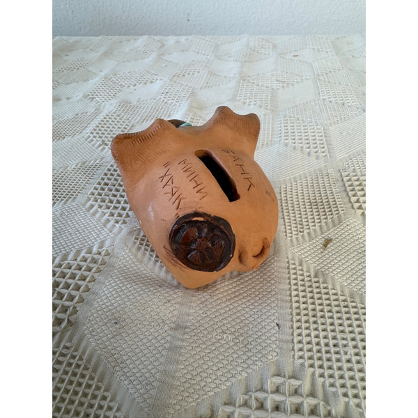 Mini Eastern European Folk Art Piggy Bank Clay w Funny Face Handcrafted Details