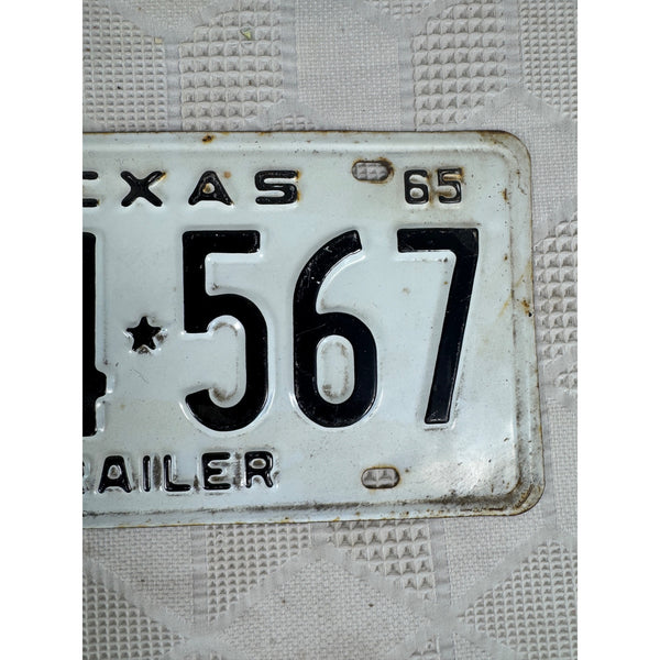 Vintage 1965 Texas Trailer License Plate A94 567 White Embossed Black Lettering