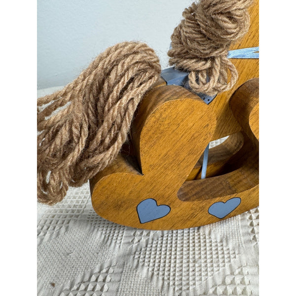 Handcrafted Wood Rocking Horse Decor Heart Accents & Yarn Mane Country Farmhouse