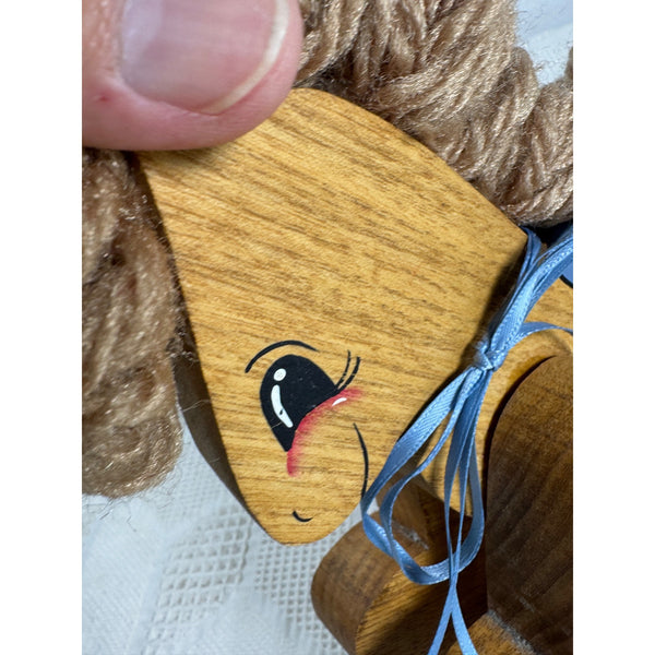 Handcrafted Wood Rocking Horse Decor Heart Accents & Yarn Mane Country Farmhouse