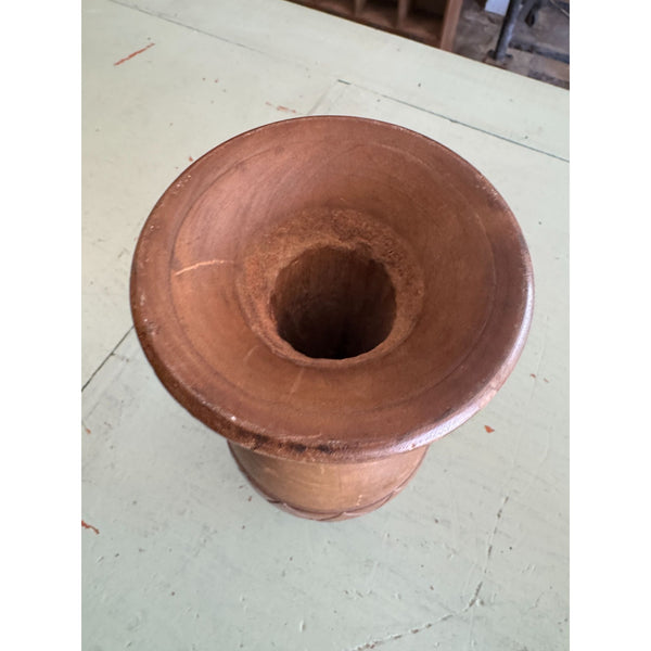 Hawaiian Hand Carved Monkey Pod Wood Vase with Tribal Face Design