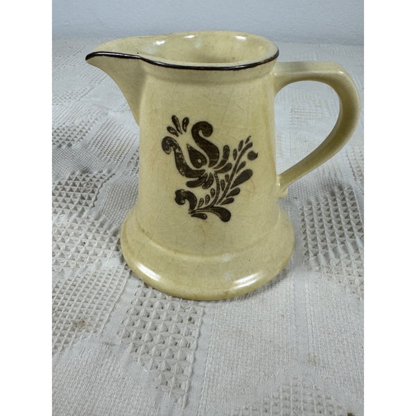 Vintage Pfaltzgraff Village Brown Stoneware Creamer 8 Oz With Floral Design 6-24