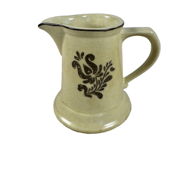 Vintage Pfaltzgraff Village Brown Stoneware Creamer 8 Oz With Floral Design 6-24