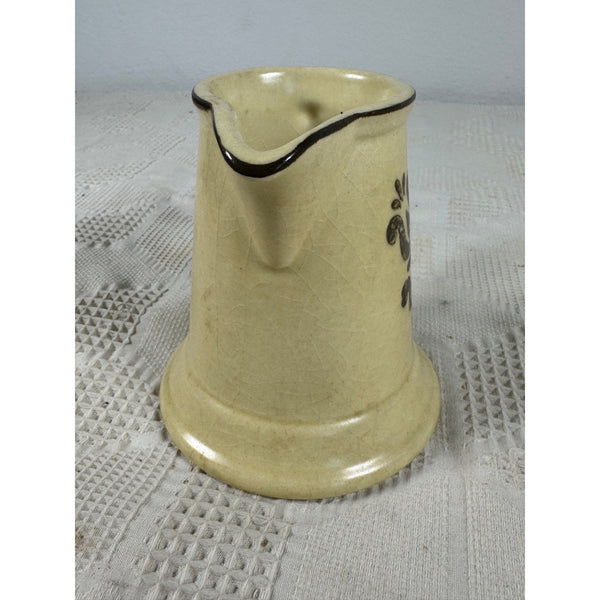Vintage Pfaltzgraff Village Brown Stoneware Creamer 8 Oz With Floral Design 6-24