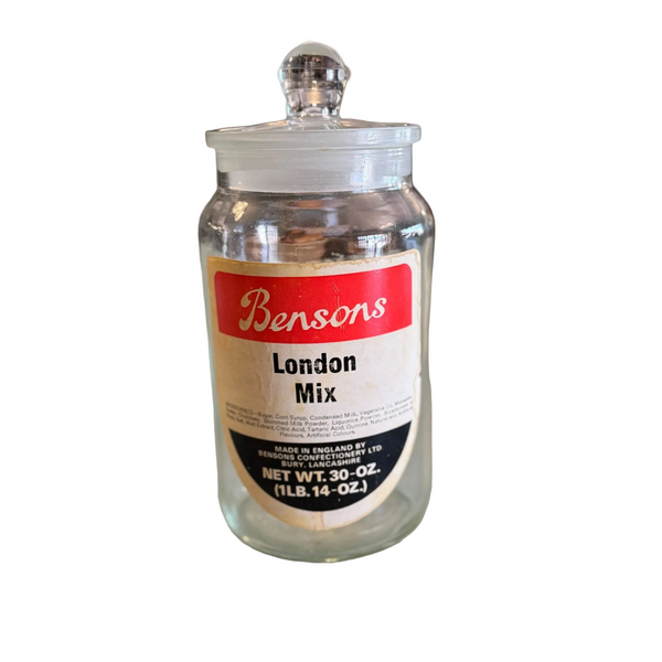 Vintage Bensons London Mix Glass Jar with Lid British Apothecary Style 1950s 