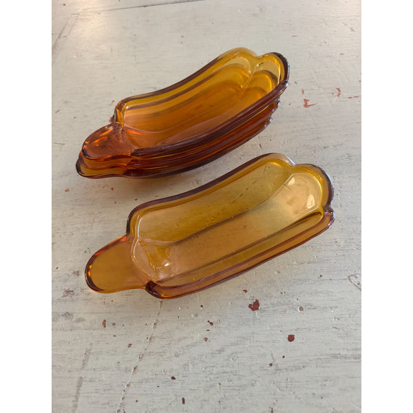 Vintage 1970s Amber Glass Banana Split Dishes Set Of 4 Collectible Tableware