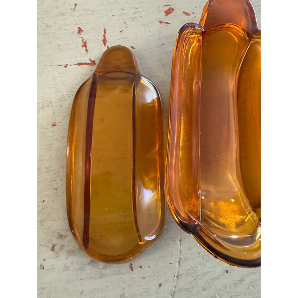 Vintage 1970s Amber Glass Banana Split Dishes Set Of 4 Collectible Tableware