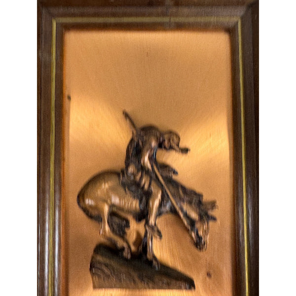 Native American Warrior Embossed Copper Wall Art With Wooden Frame Vintage 1970s