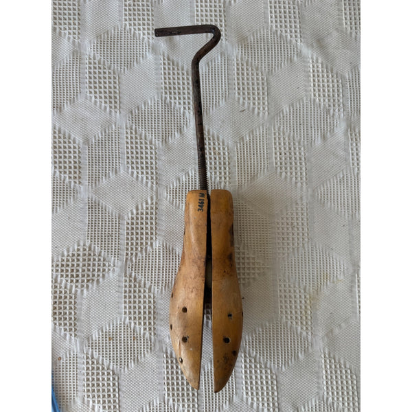 Vintage Wooden Cobbler Shoe Form Stretcher With Adjustable Metal Handle