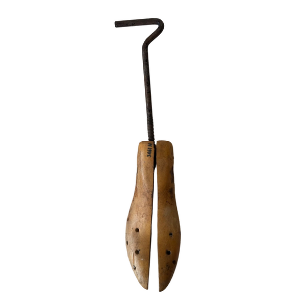 Vintage Wooden Cobbler Shoe Form Stretcher With Adjustable Metal Handle