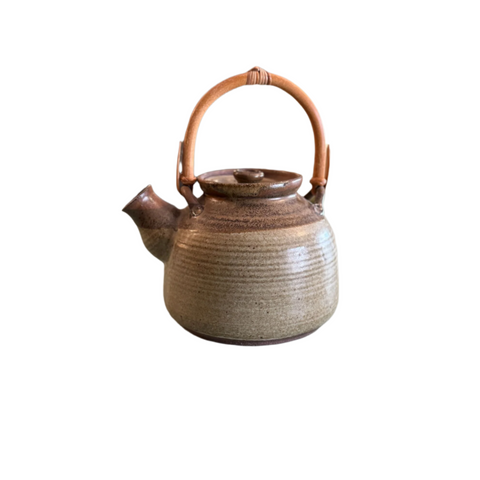 Vintage Handmade Studio Pottery Teapot with Bamboo Handle by Jean Gaylord