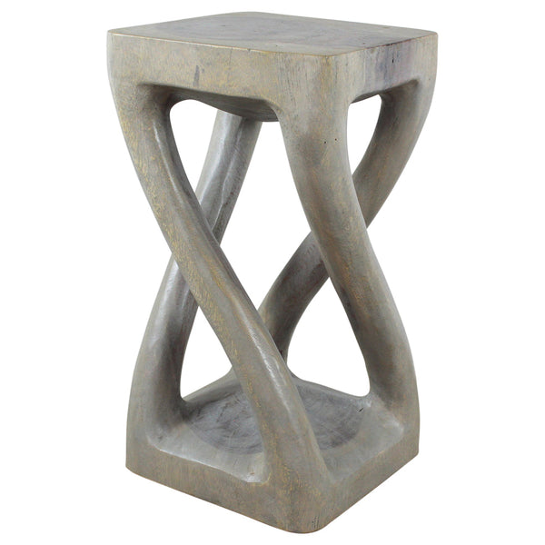 Wood Vine Twist Stool Accent Table 12 in x 22 in H Gray Oil