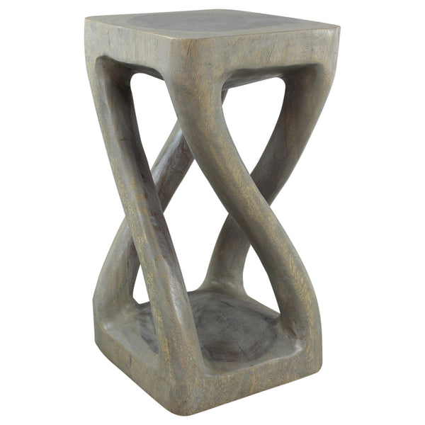 Wood Vine Twist Stool Accent Table 12 in x 22 in H Gray Oil side view